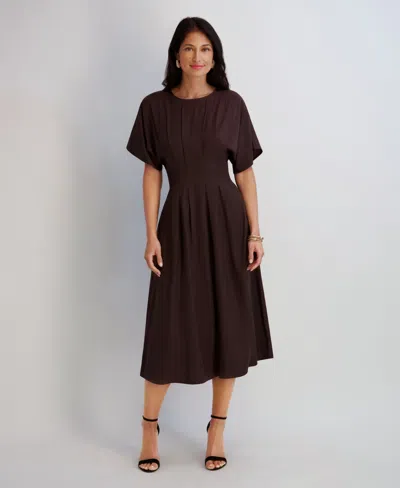 Kensie Women's Dolman-sleeve Cinched-waist Midi Dress In Brown