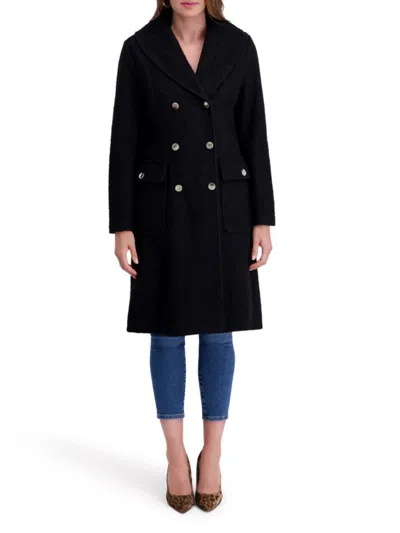 Kensie Women's Double-breasted Wool-blend Coat In Black