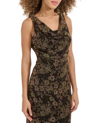 Kensie Women's Drape-neck Sleeveless Metallic Dress In Blck Multi