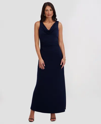 Kensie Women's Draped Cowlneck Sleeveless Maxi Dress In Blue