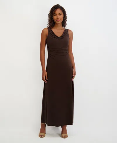 Kensie Women's Draped Cowlneck Sleeveless Maxi Dress In Brown