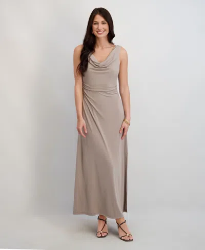 Kensie Women's Draped Cowlneck Sleeveless Maxi Dress In Brown