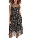Kensie Embroidered Mesh Midi Dress In Blck Multi