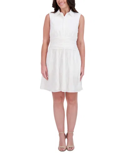 Kensie Women's Embroidered-chiffon Sleeveless Dress In Ivory