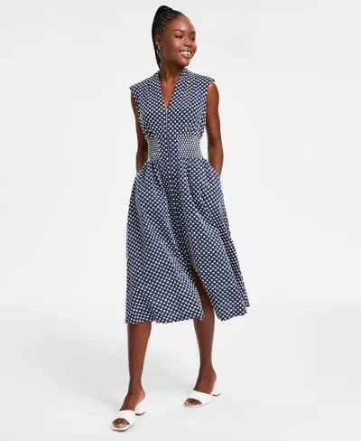 Kensie Women's Embroidered Cotton Midi Dress In Navy,white