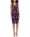Kensie Floral Embroidered Sheath Cocktail Dress In Plum Multi
