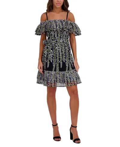 Kensie Women's Embroidered Off-the-shoulder Dress In Black Multi