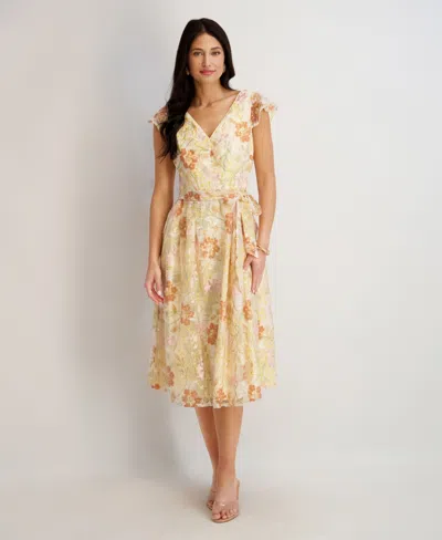 Kensie Women's Embroidered Sequin V-neck Mesh Dress In Multi