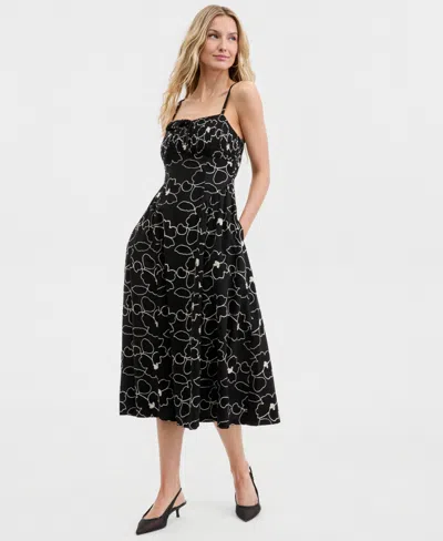 Kensie Women's Embroidered Sleeveless Midi Dress In Black