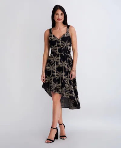 Kensie Women's Embroidered Woven Sleeveless Dress In Black
