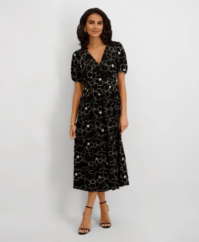 Kensie Women's Embroidered Woven V-neck Maxi Dress In Black