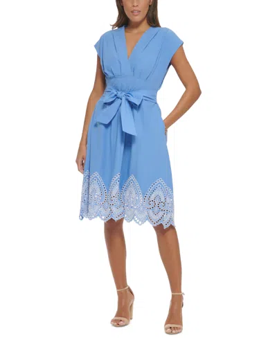 Kensie Women's Eyelet-trim Shift Dress In Blue