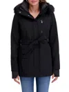 Kensie Women's Faux Fur Hood Softshell Coat In Black