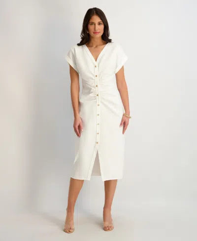Kensie Women's Faux Linen V-neck Midi Dress In White