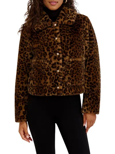 Kensie Women's Faux-shearling Cropped Jacket In Animal Print