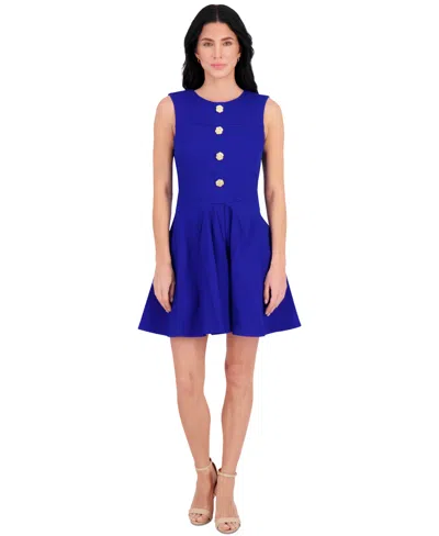 Kensie Women's Floral-button Fit & Flare Mini Dress In Cobalt