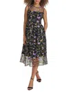 Kensie Embroidered Mesh Midi Dress In Black Multi