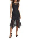 Kensie Women's Embroidered Mesh Handkerchief-hem Dress In Black