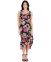 Kensie Women's Floral-print Chiffon Flounce Dress In Black Multi