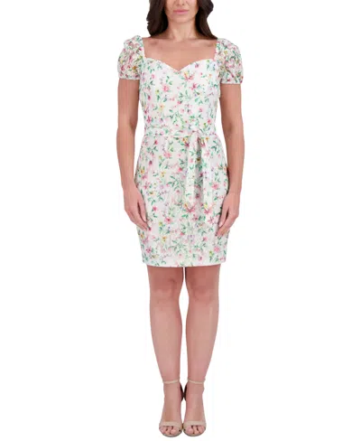 Kensie Women's Floral-print Lace Sweetheart Dress In White Multi