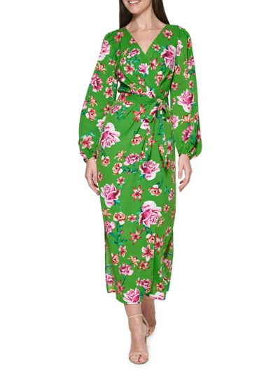 Kensie Women's Floral Prit Faux Wrap Maxi Dress In Green Multi