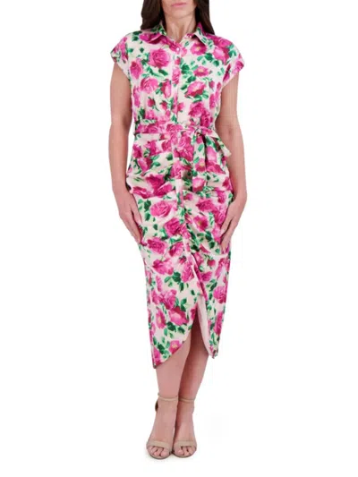 Kensie Women's Floral Ruched Midi Shirtdress