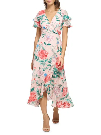 Kensie Women's Floral Ruffle Midi Dress In Blush Multi