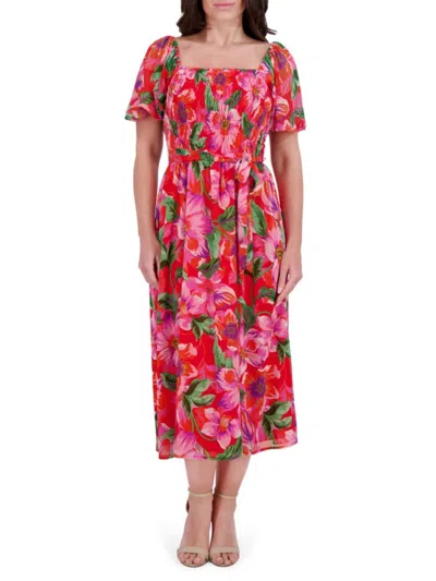 Kensie Women's Floral Smocked A-line Midi-dress