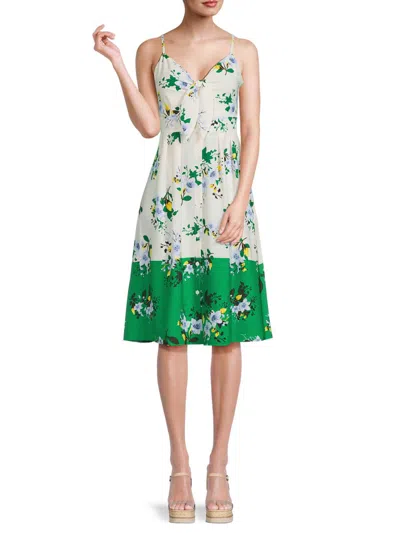 Kensie Women's Floral Tie Front Day Dress In Ivory Multi