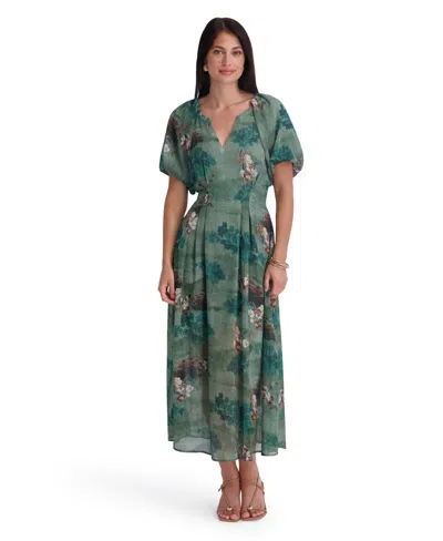 Kensie Women's Floral-print Lurex Chiffon Midi Dress In Green