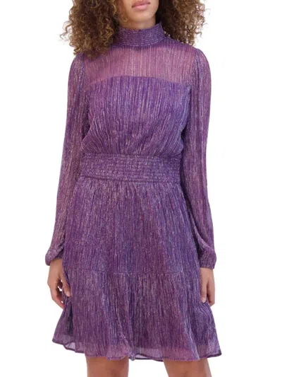 Kensie Women's Highneck Smocked Mini Dress In Iris
