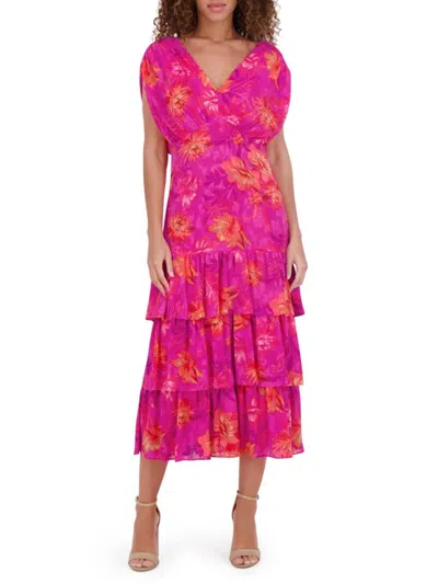 KENSIE WOMEN'S KENSIE RUFFLE FLORAL A-LINE MIDI-DRESS