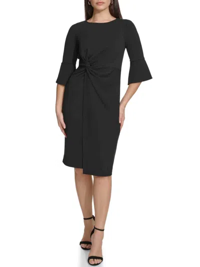 Kensie Women's Knot Front Sheath Midi Dress In Black
