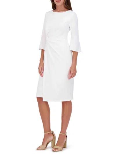 Kensie Women's Knot Front Sheath Midi Dress In Ivory