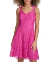 Kensie Corded Lace Mini Dress In Fuchsia