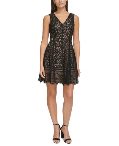 Kensie Women's Lace Fit & Flare Dress In Black Multi