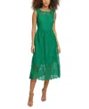 Kensie Heavy Floral Lace Midi Dress In Green