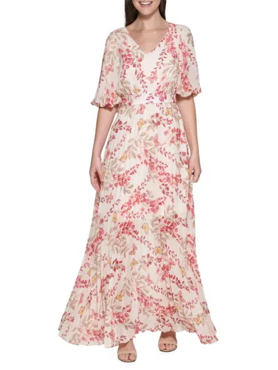Kensie Women's Leaf Print Blouson Sleeve Maxi Dress In Blush Multi