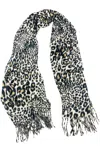 Kensie Women's Leopard Printed Scarf With Fringe In Black In Black