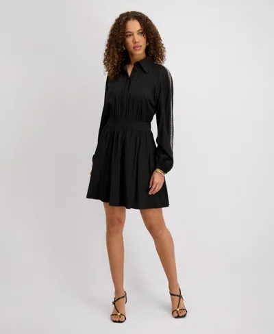 Kensie Women's Long-embellished-sleeve A-line Dress In Black