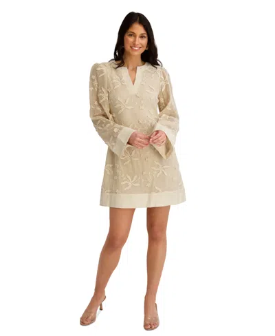 Kensie Women's Long-sleeve V-neck Short Dress In Brown