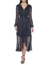 Kensie Ruffled Faux-wrap Dress In Blue Black