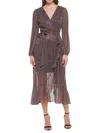 Kensie Women's Metallic Crinkle Belted Midi Dress In Rose Gold