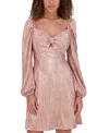 Kensie Women's Metallic Pleated Blouson-sleeve Sheath Dress In Rose Gold