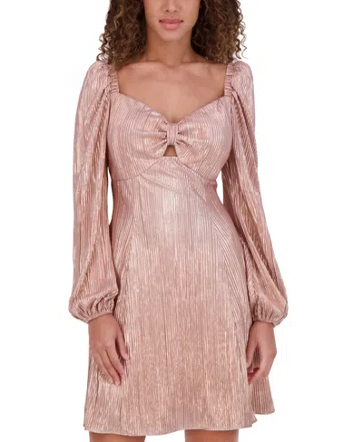 Kensie Women's Metallic Pleated Blouson-sleeve Sheath Dress In Rose Gold