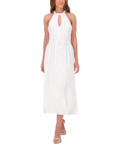 Kensie Women's Metallic Pleated Keyhole-cutout Maxi Dress In Silver