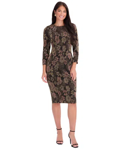 Kensie Women's Metallic-knit Jacquard Midi Dress In Brown
