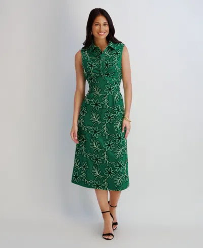 Kensie Women's Novelty Corded Woven Collared Midi Dress In Green