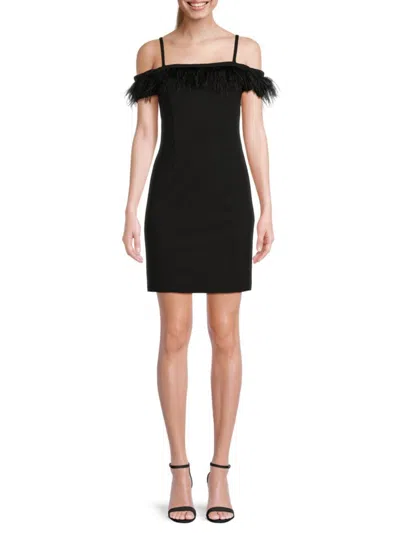 Kensie Women's Ostrich Feather Mini Sheath Dress In Black