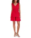 Kensie Bow Shoulder Sleeveless Satin Minidress In Red